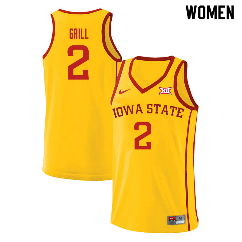 Women #2 Caleb Grill Iowa State Cyclones College Basketball Jerseys Sale-Yellow